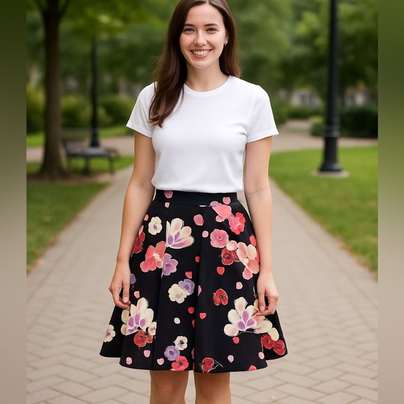 Ann Taylor Multicolored Floral Pleated Skirt Size 4P - Picture 1 of 6
